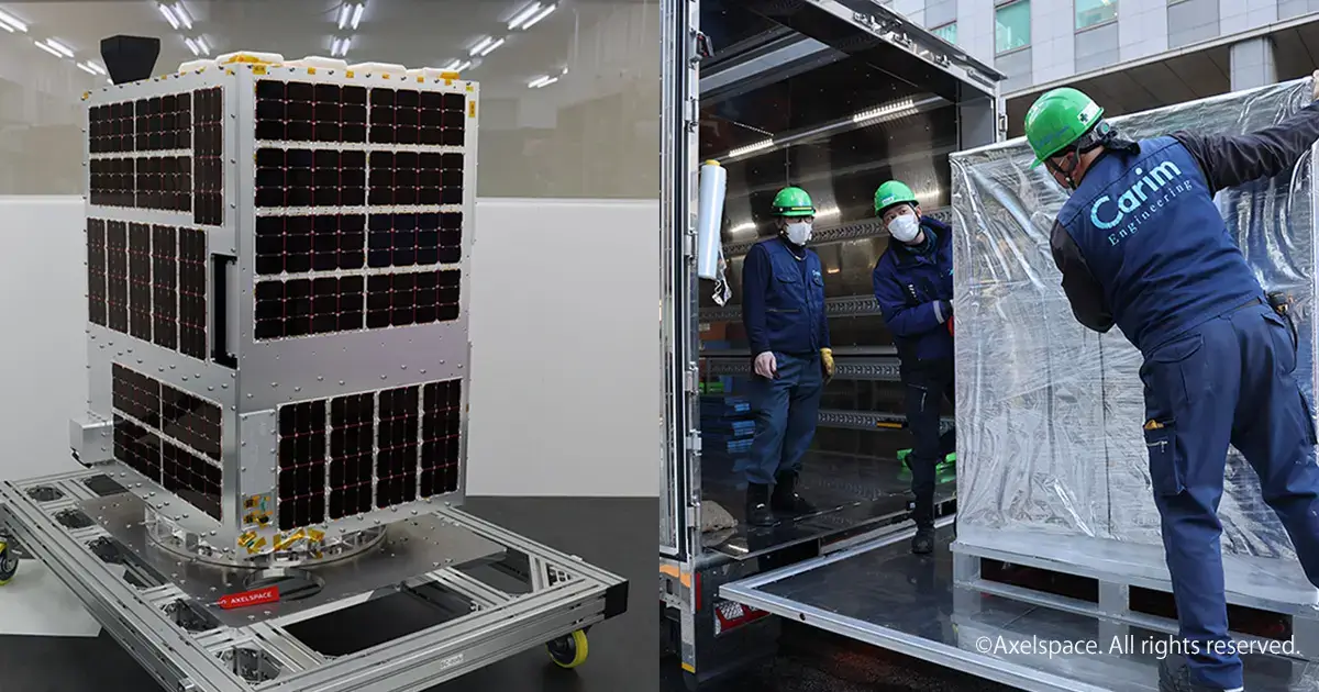 アクセルスペースHDグループが開発した衛星「PYXIS」の機体と出荷の様子