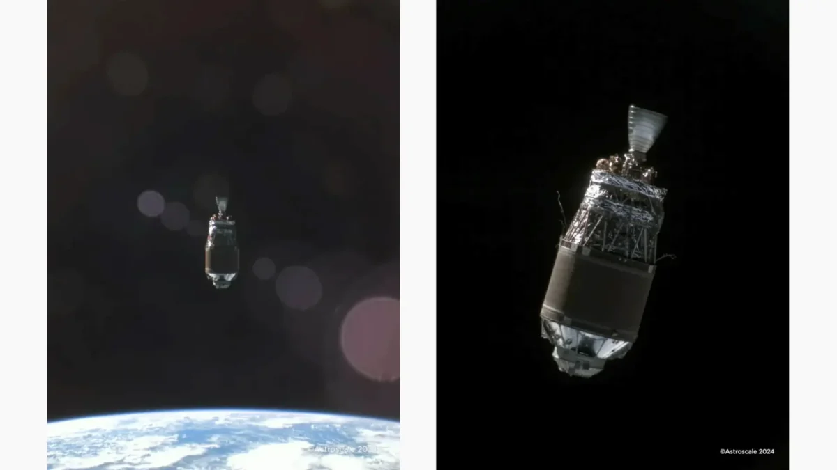 アストロスケール ADRAS-J 地球と一緒に撮影したデブリ(左)と周回観測時に撮影したデブリ(右)