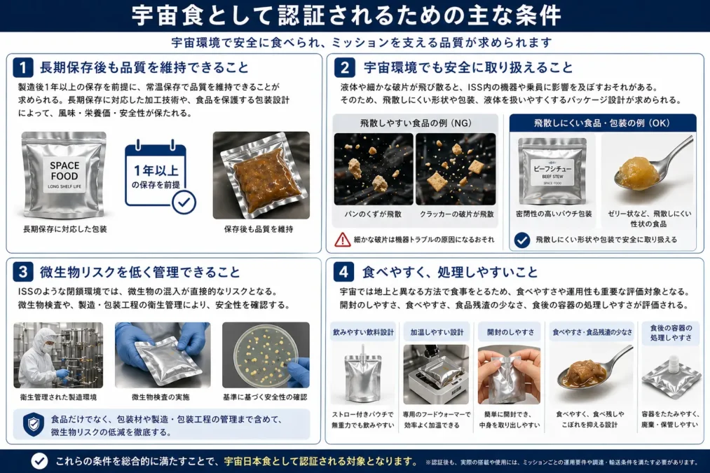 宇宙食として認証されるための主な条件