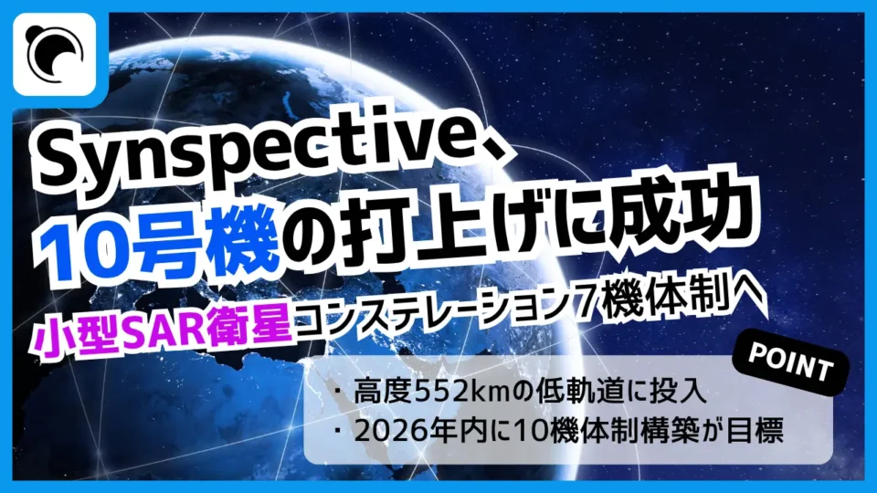 Synspective10号機の打ち上げ成功、SAR衛星コンステレーション7機体制へ