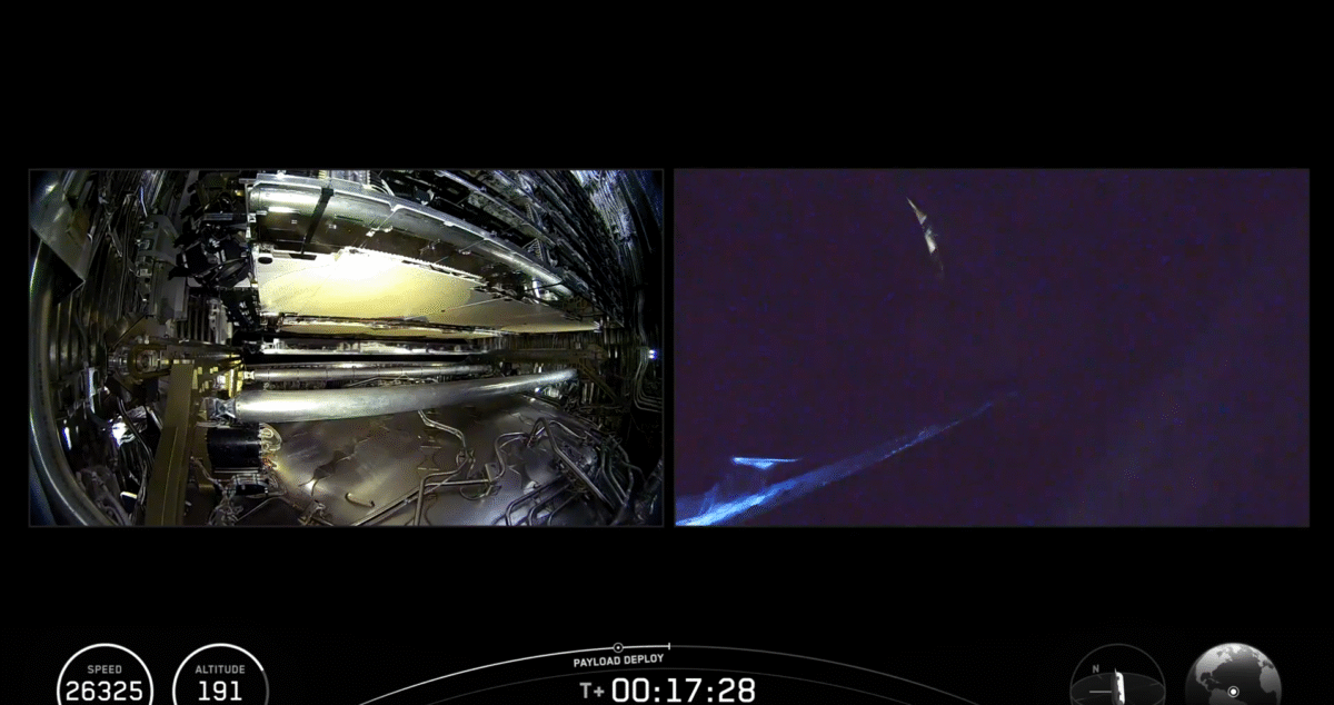 Starshipが第13回飛行試験においてStarlink V3衛星を放出する様子
