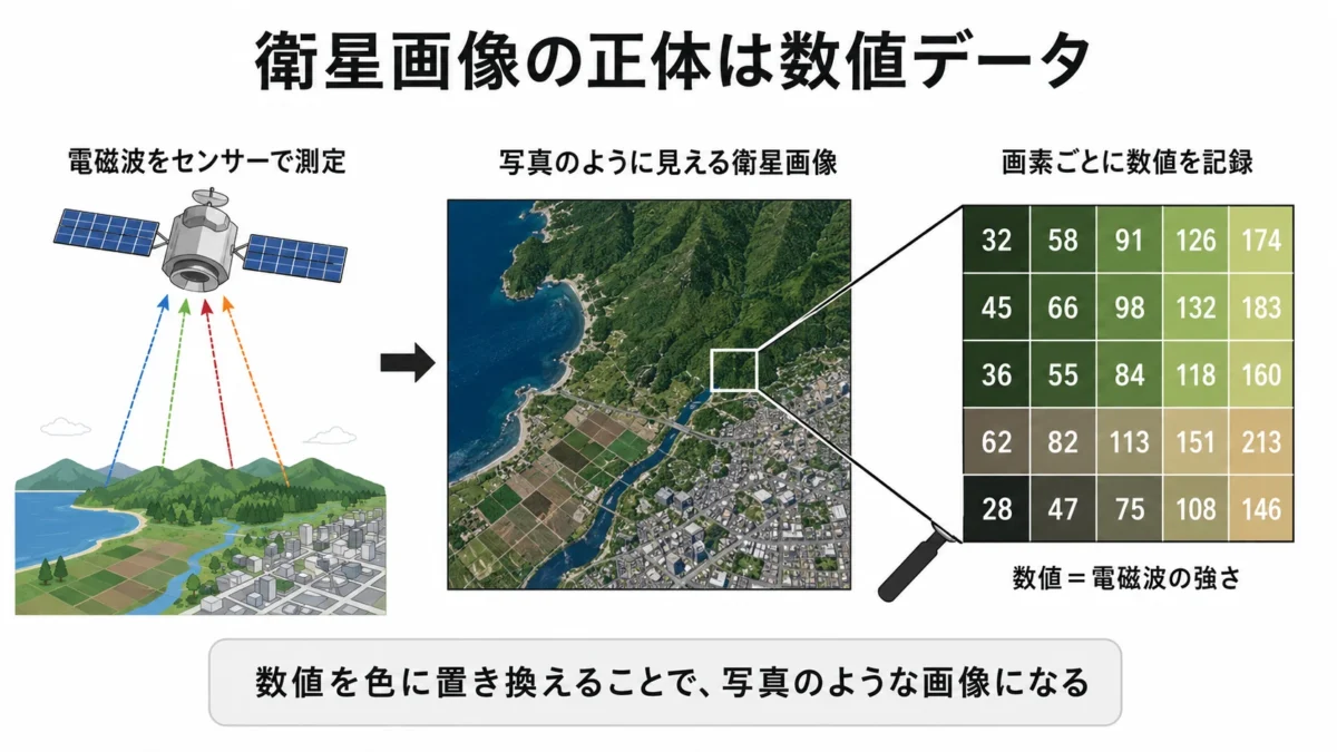 衛星画像を構成する数値データのイメージ