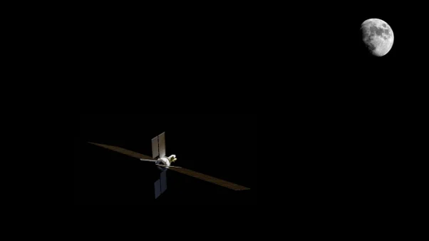 Argoが開発する宇宙輸送機「アルゴノート」によりispaceの衛星「アルパイン」を月周回へ輸送するイメージ画像