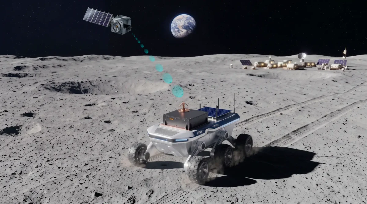 月測位衛星からの測位信号を受信するローバ搭載用LANS受信機のイメージ図