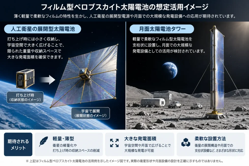 フィルム型ペロブスカイト太陽電池の想定活用イメージ